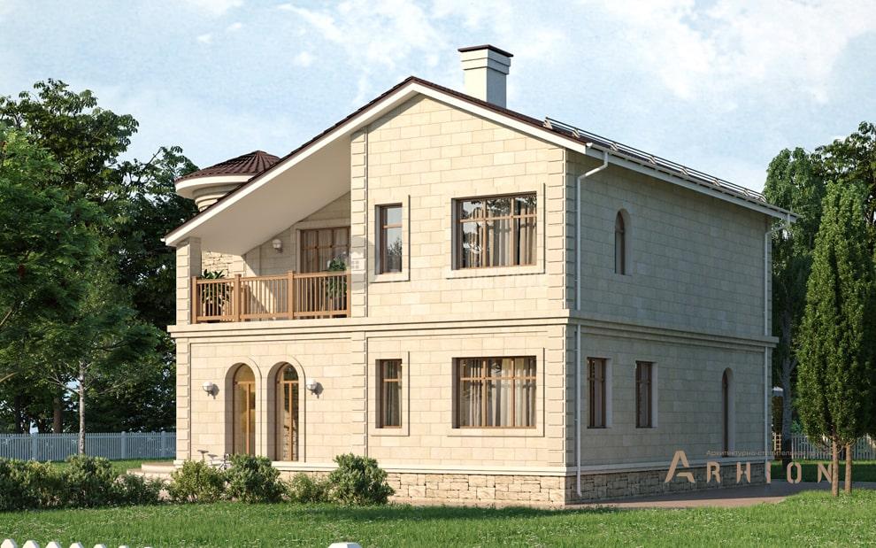 2. Проект одноэтажного дома в европейском стиле с двускатной кровлей, t-36-01, площадью - 193 кв c мансардой, балконом, эркером